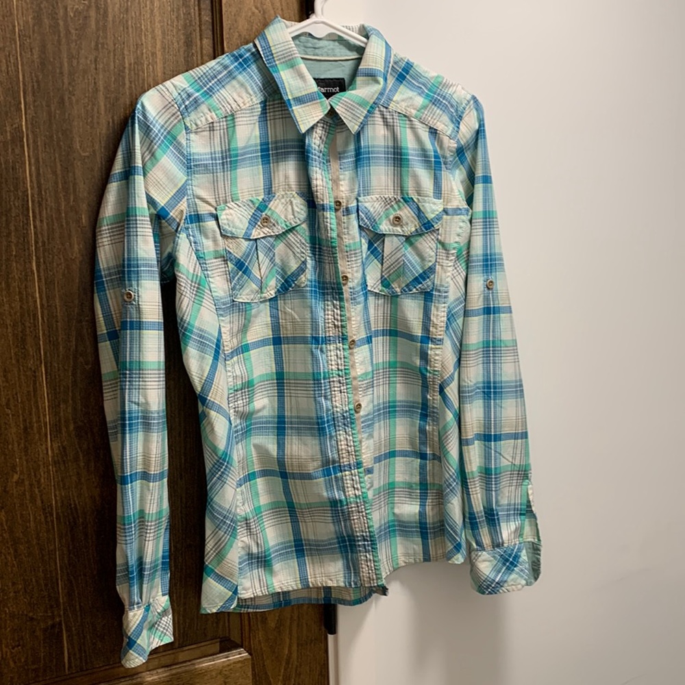 Marmot plaid button up top size small